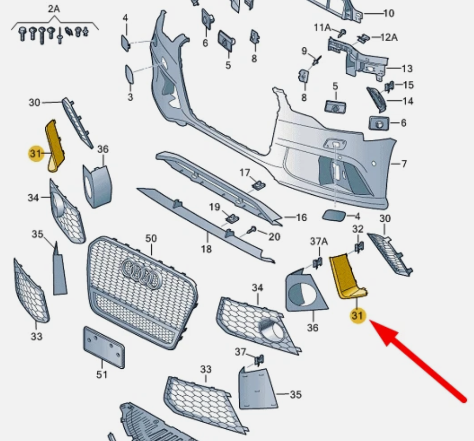 AUDI RS6 RS7 C7 Front Bumper Grille Cover Trim 4G0807796; 4G0807795