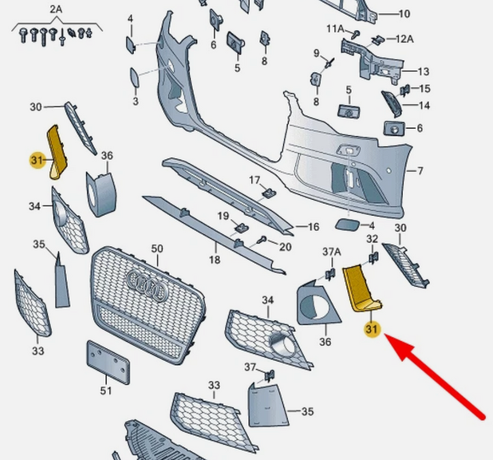 AUDI RS6 RS7 C7 Front Bumper Grille Cover Trim 4G0807796; 4G0807795